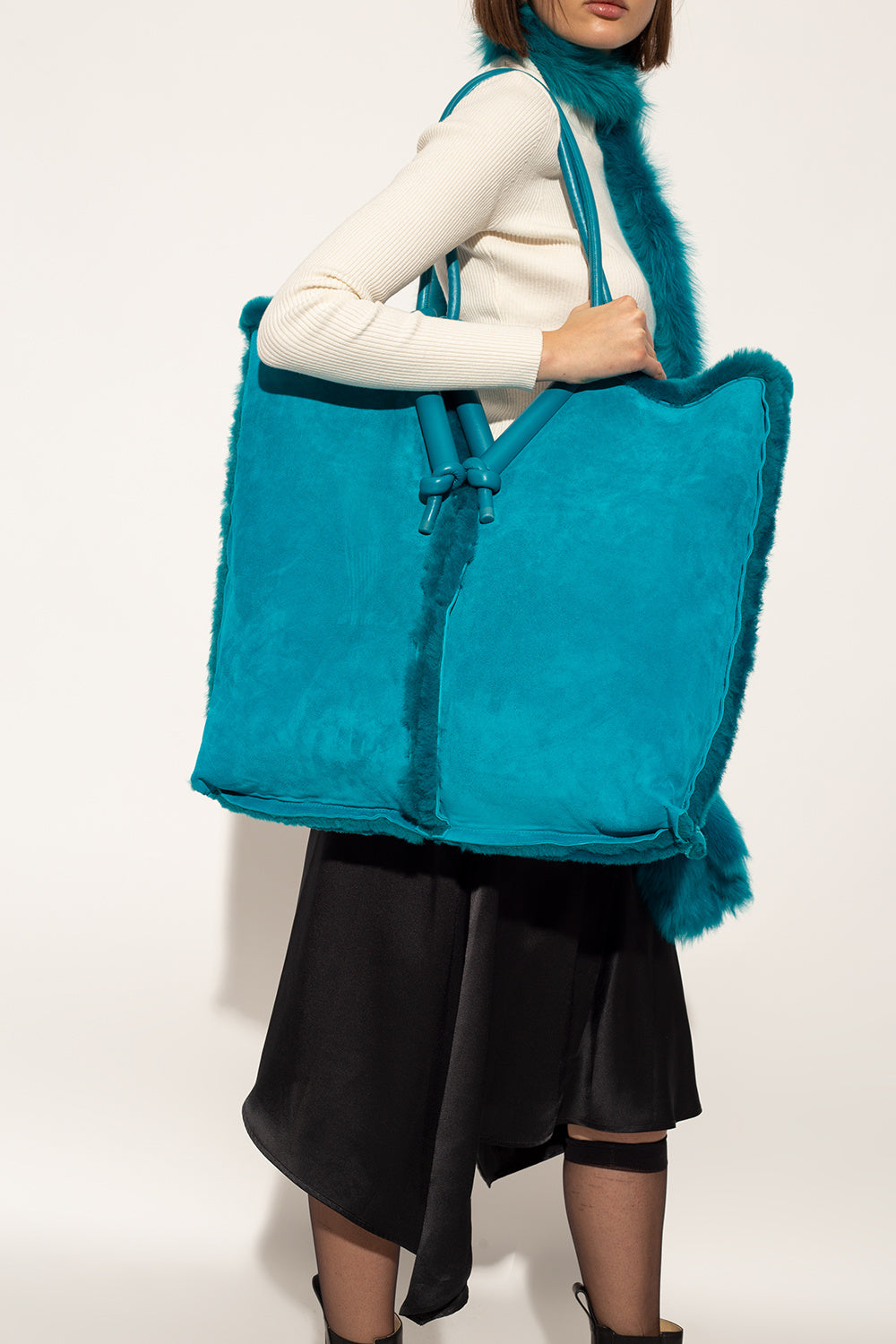 Luxury Bottega Veneta New Women's Suede Leather Bag In Turquoise Blue