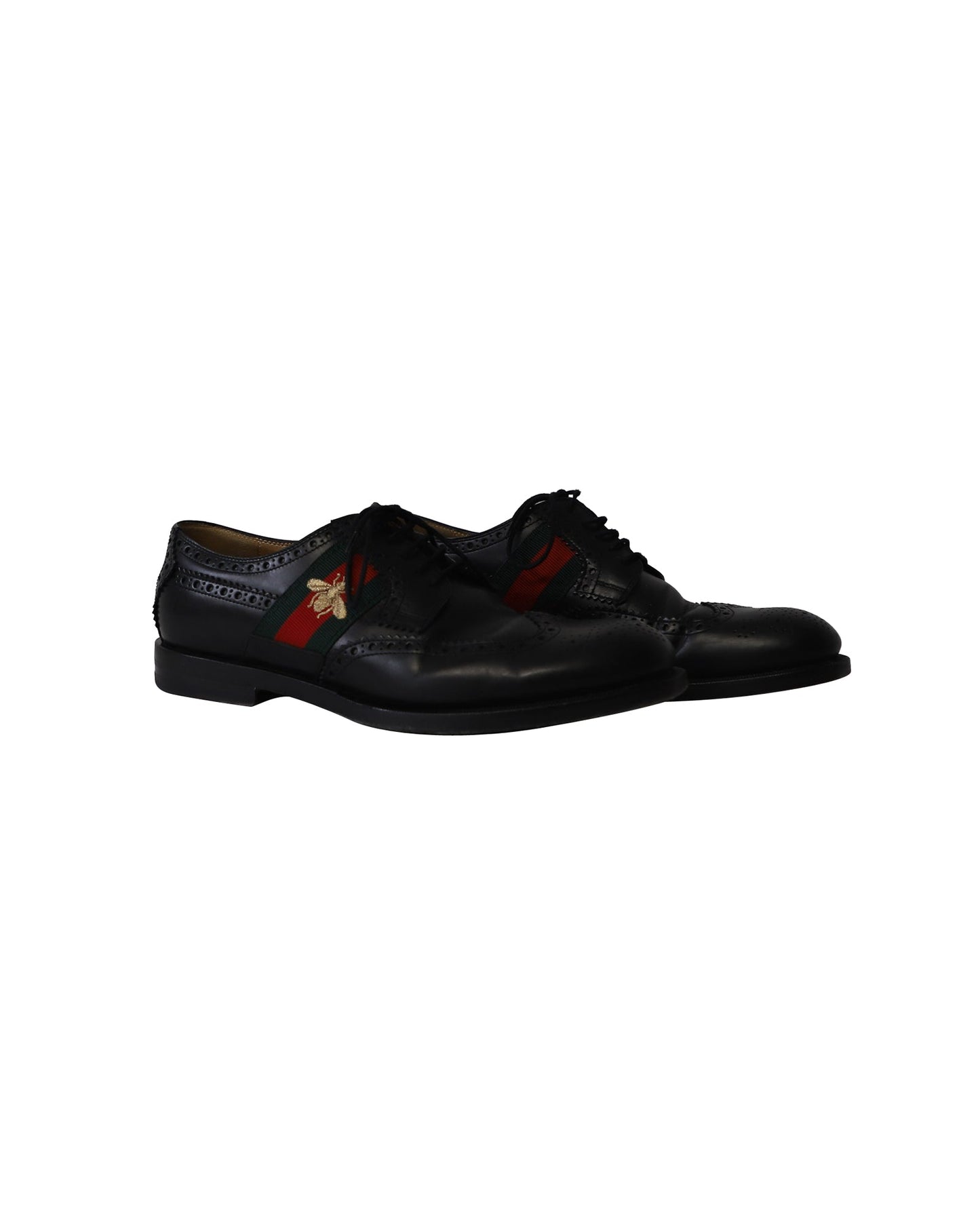 Luxury Gucci Trending 2025 Brogue Bee Web Detail Lace Up Oxfords in Black Leather