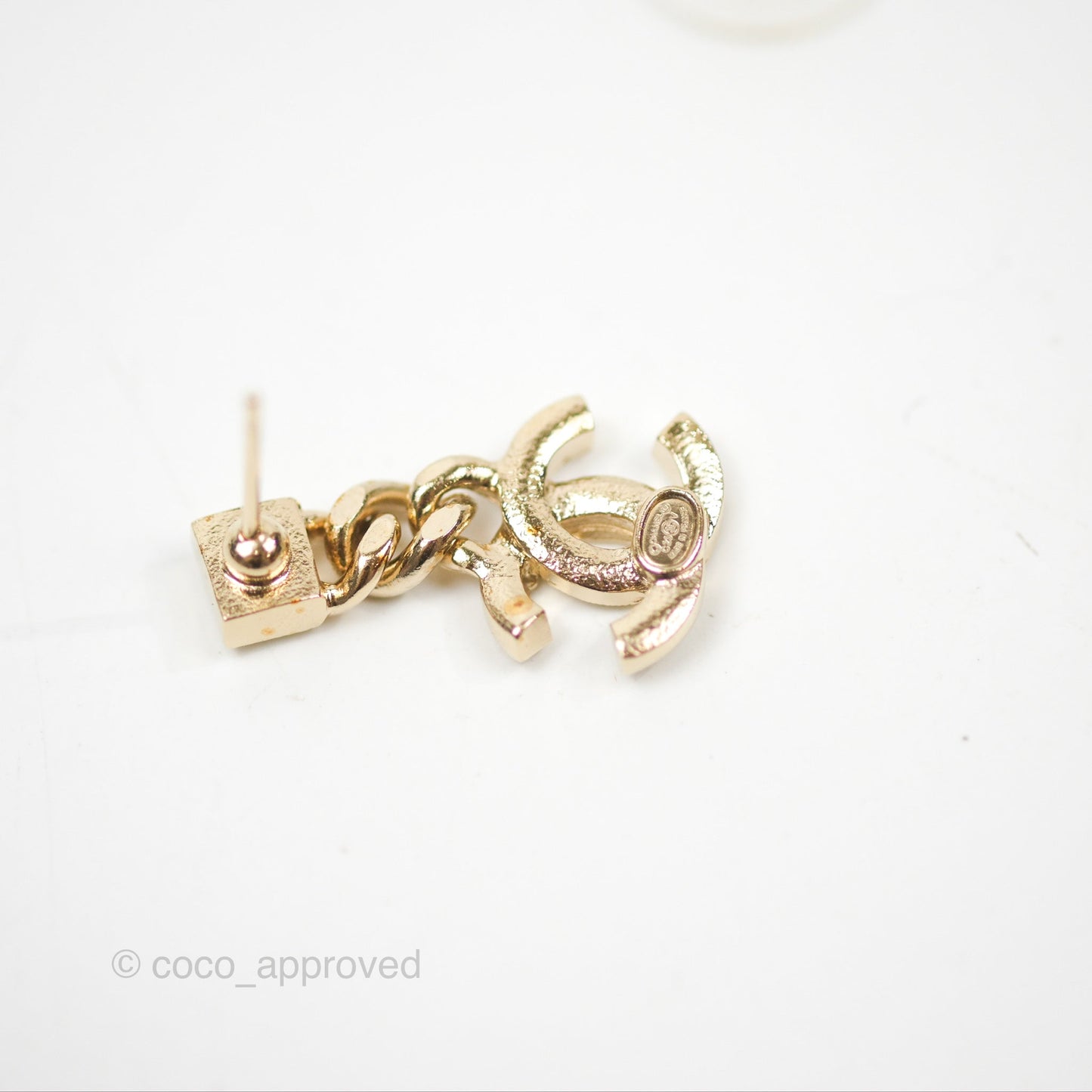 Chanel Chain CC Crystal Drop Earrings Gold Tone 23V