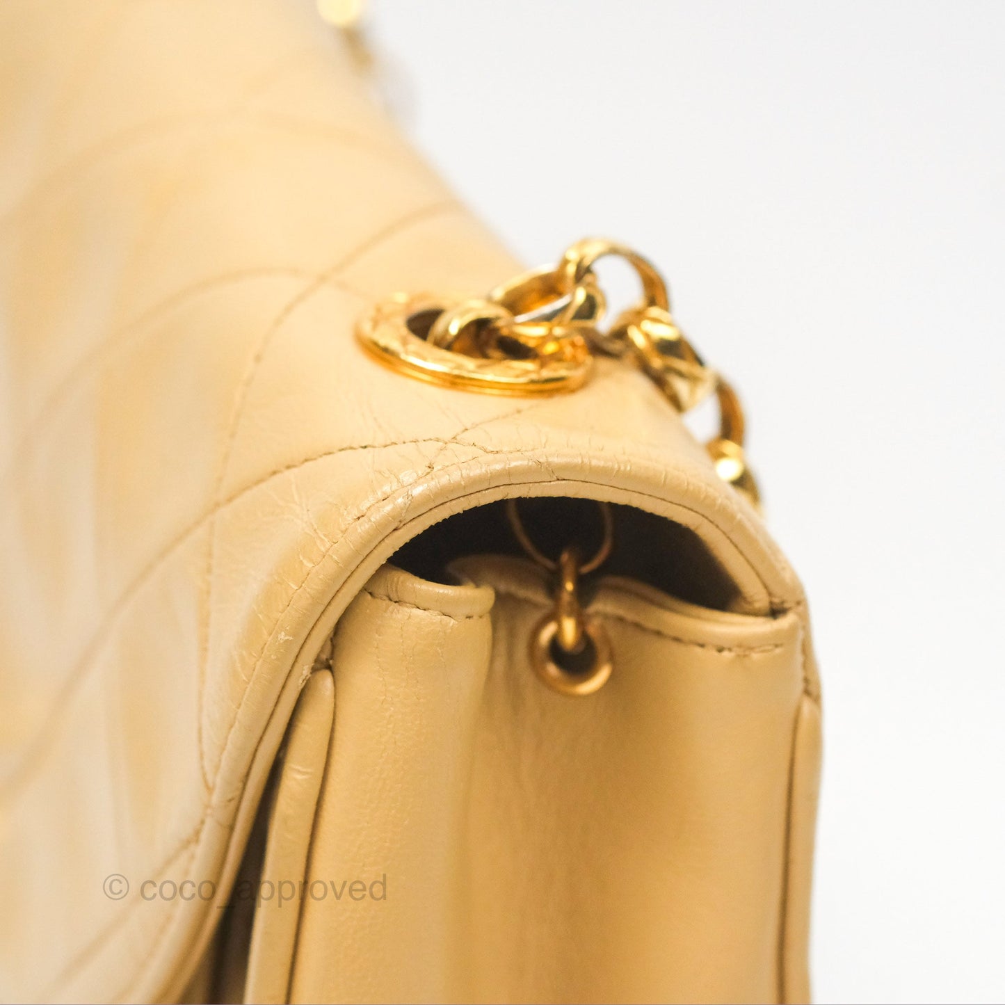 Chanel Vintage Round Flap Bag Quilted Beige Lambskin Gold Hardware