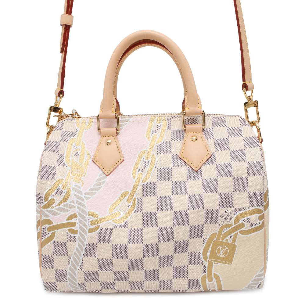 LOUIS VUITTON Speedy Bandouliere Nautical Beige N40473 Damier Azur Size 25