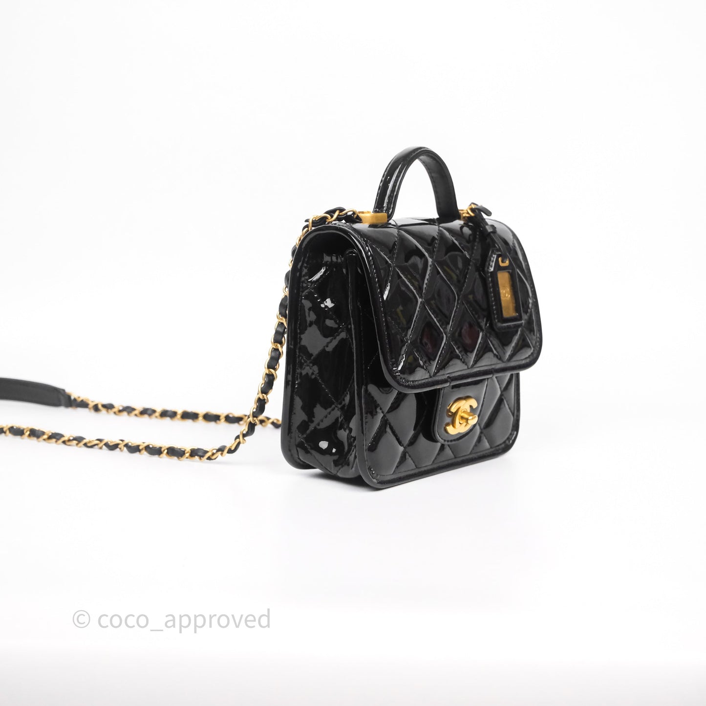 Chanel Mini School Memory Top Handle Flap Black Patent