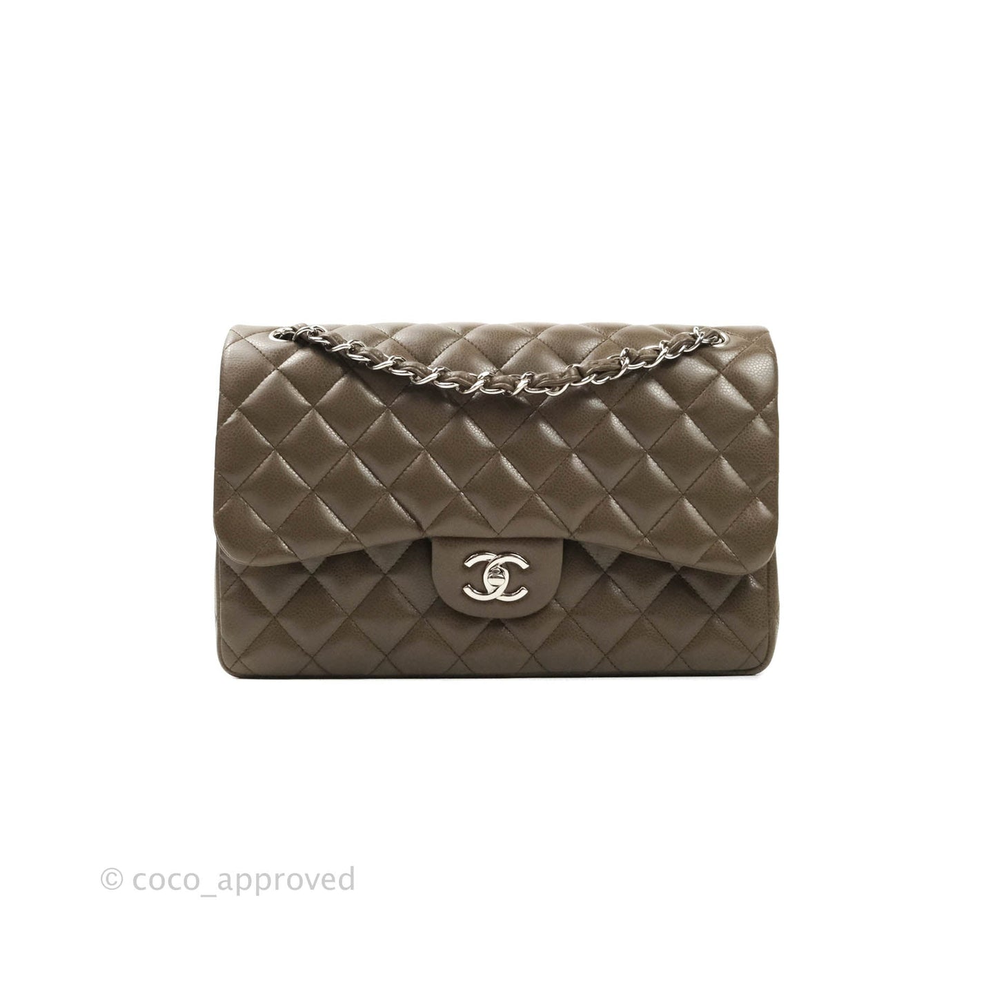 Chanel Jumbo Double Flap Taupe Caviar Silver Hardware⁣⁣