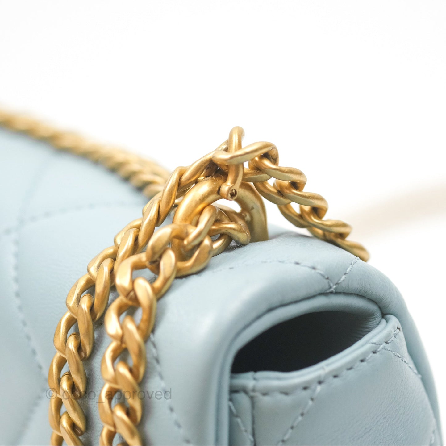 Chanel Quilted Enamel Pending CC Mini Square Flap Baby Blue Lambskin 22P