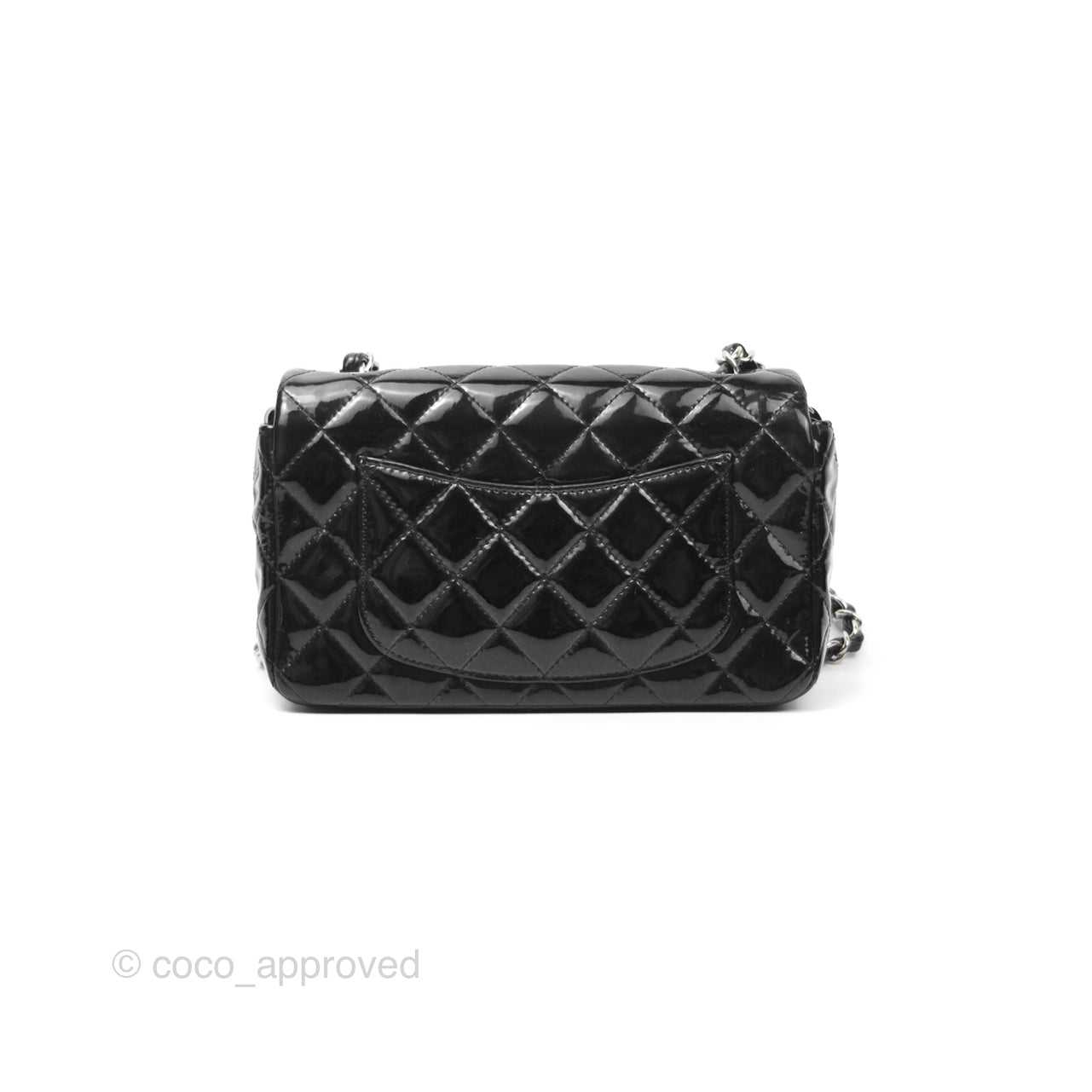 Chanel Quilted Mini Rectangular Flap Black Patent Silver Hardware