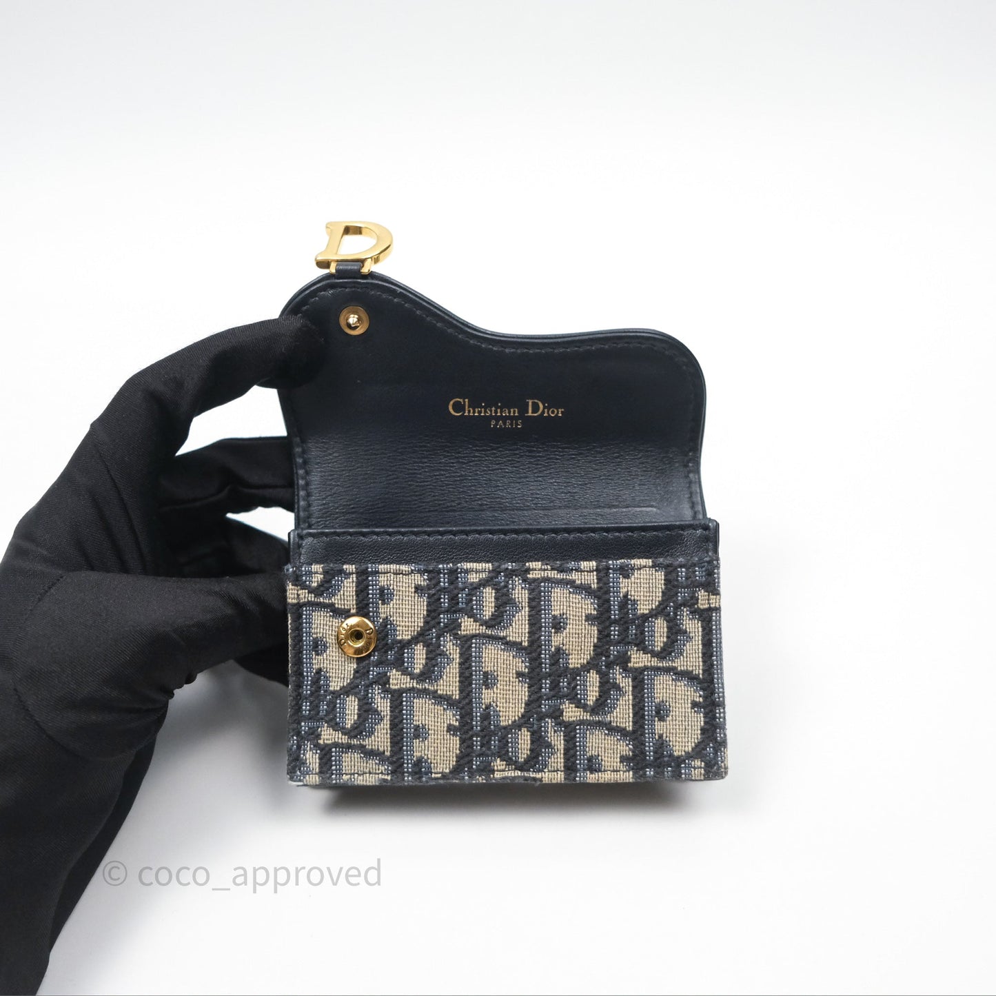 Christian Dior Saddle Flap Card Holder Blue Dior Oblique Jacquard