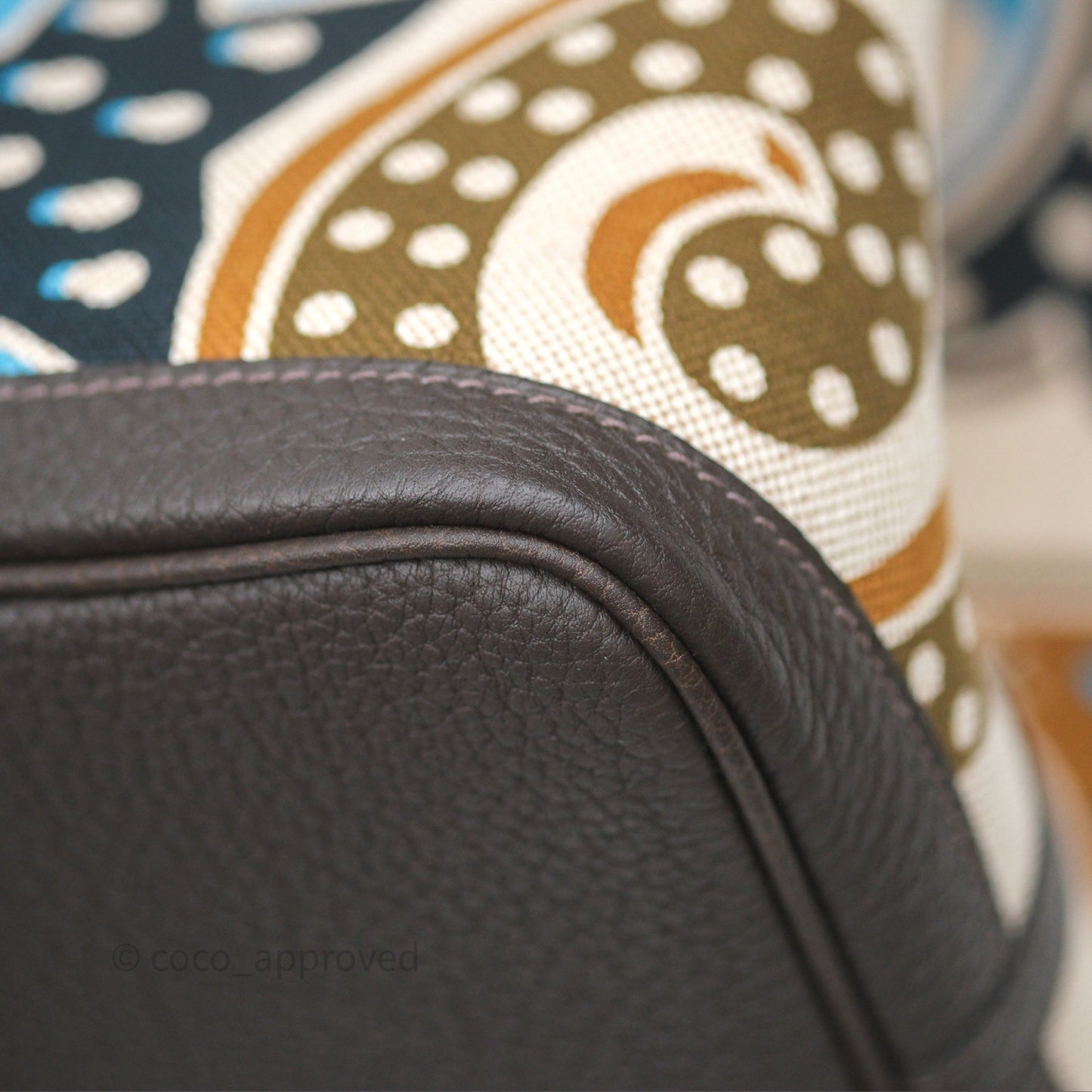Hermès Garden Party 36 Printed H Plume Canvas/ Negonda Caramel 28/ Ecru-beige 14/ Ebene 46