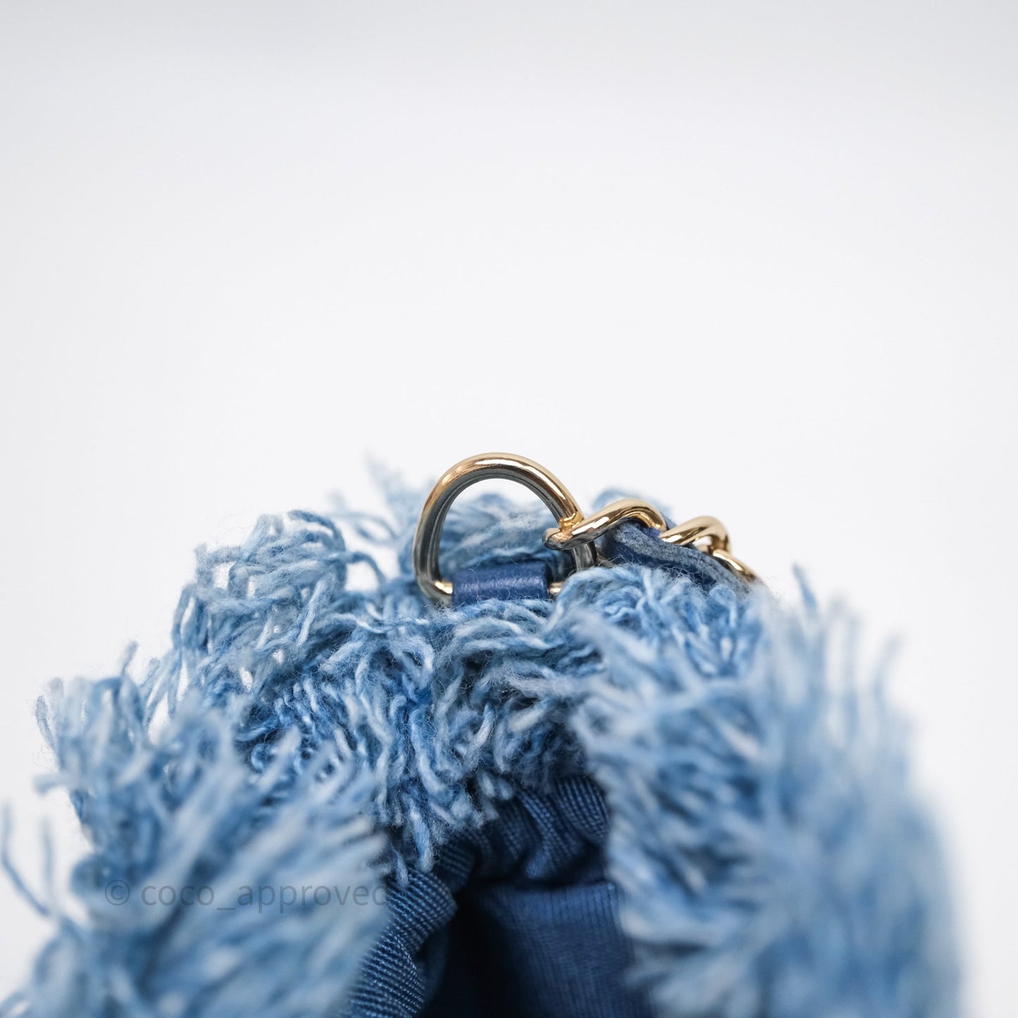 Chanel Mood Denim Mini Bucket Bag with Chain Blue Gold Hardware