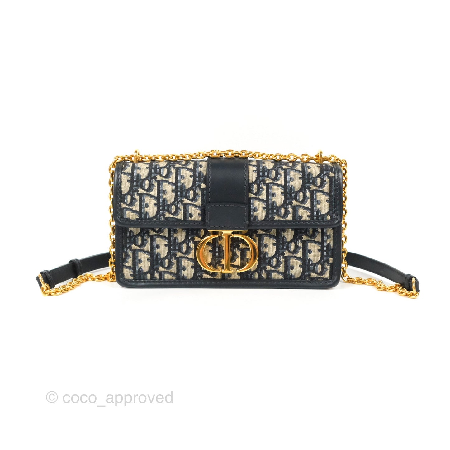 Dior 30 Montaigne East-West Bag With Chain Blue Dior Oblique Jacquard
