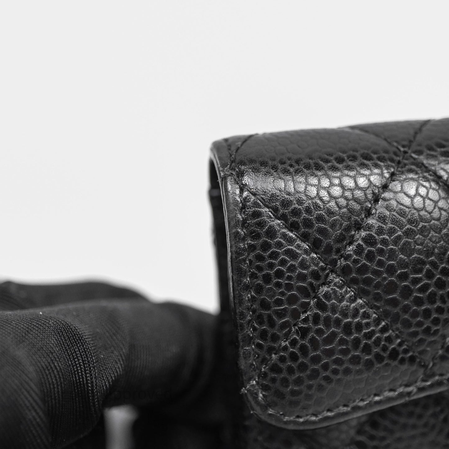 Chanel Quilted Flap Card Holder Black Caviar Silver Hardware
