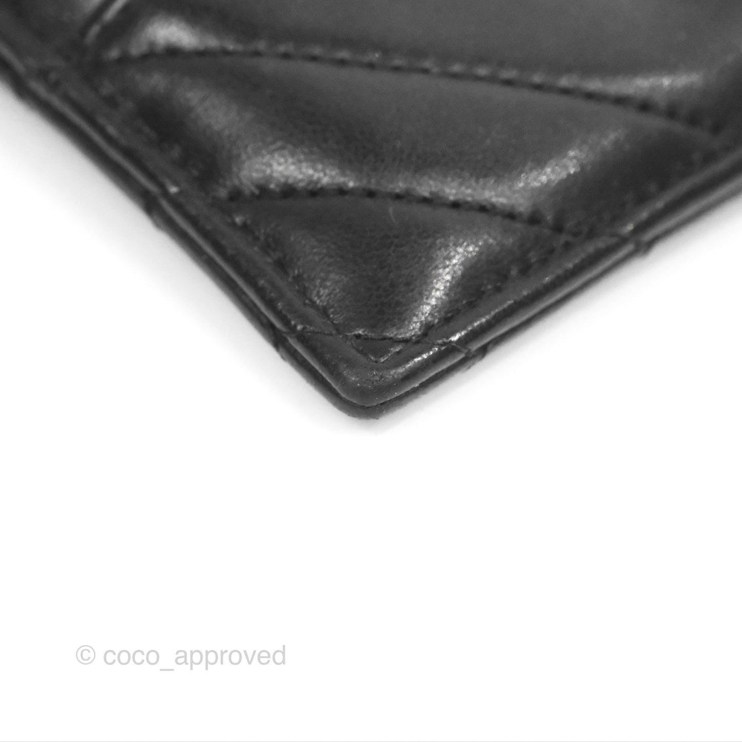 Chanel Chevron CC Zipped Card Holder Black Lambskin Silver Hardware