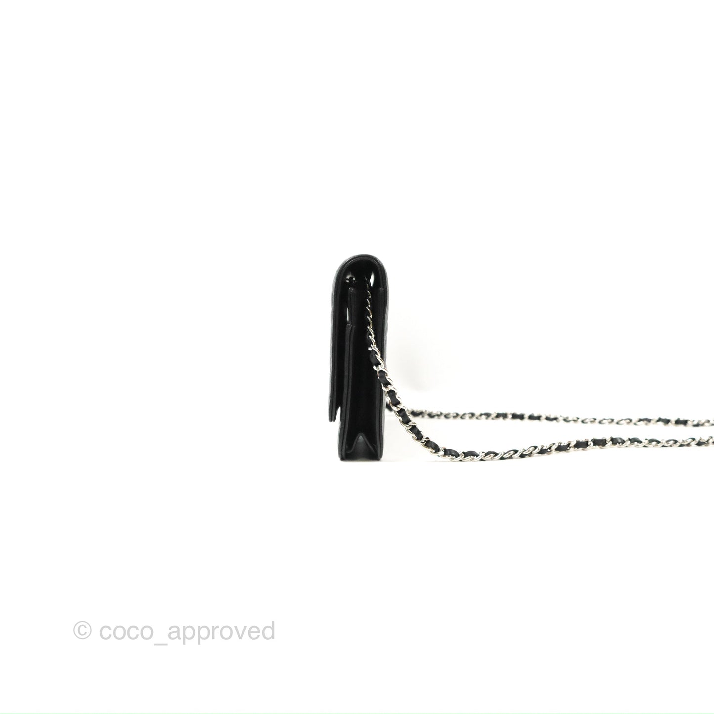 Chanel Camellia Embossed Wallet on Chain WOC Black Lambskin Silver Hardware
