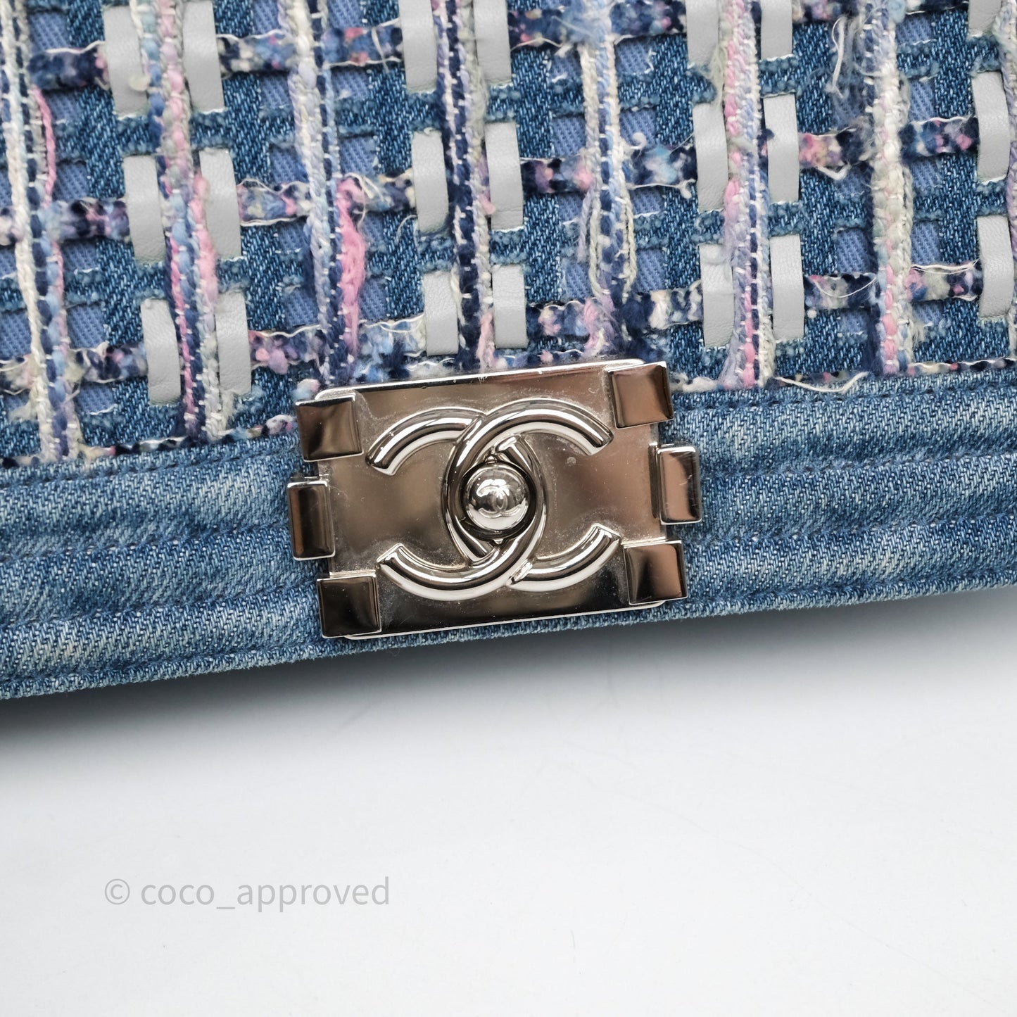 Chanel Medium Boy Blue Denim Tweed Silver Hardware