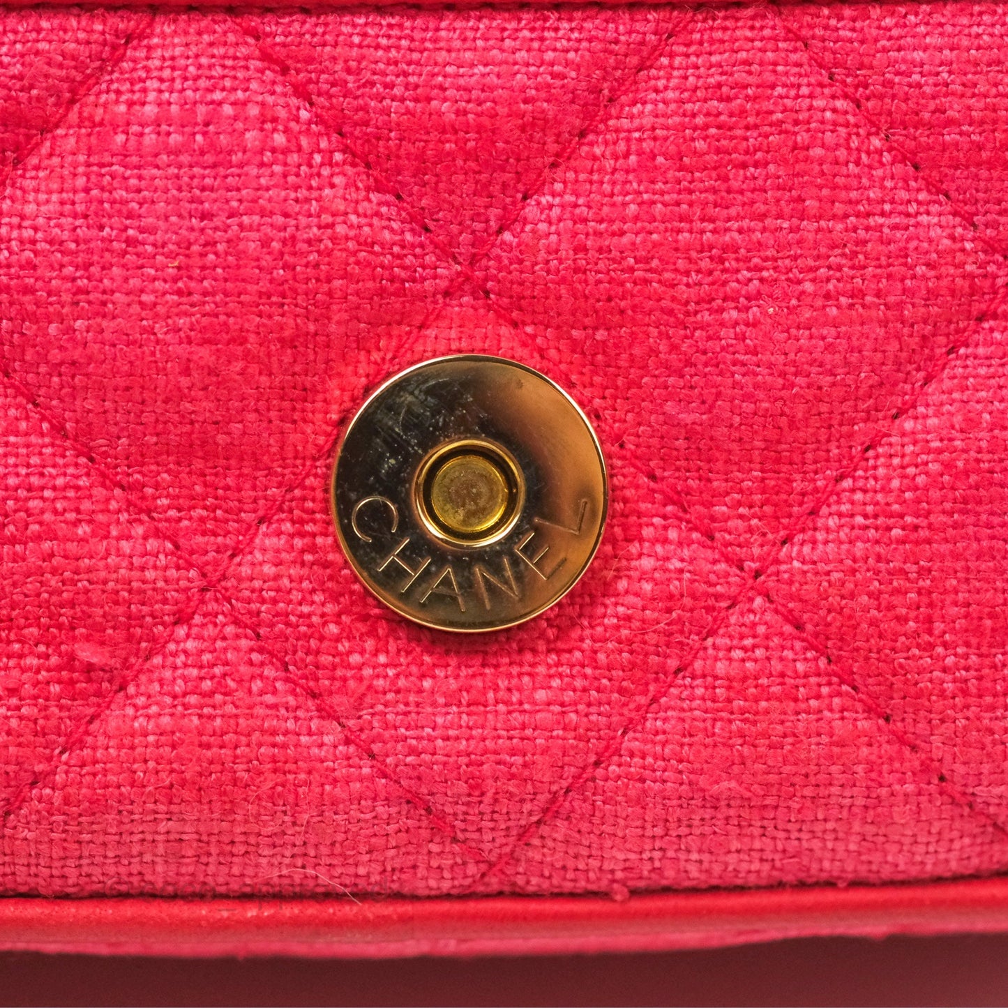 Chanel Vintage Small Tassel Camera Bag Dark Pink Canvas Gold Hardware