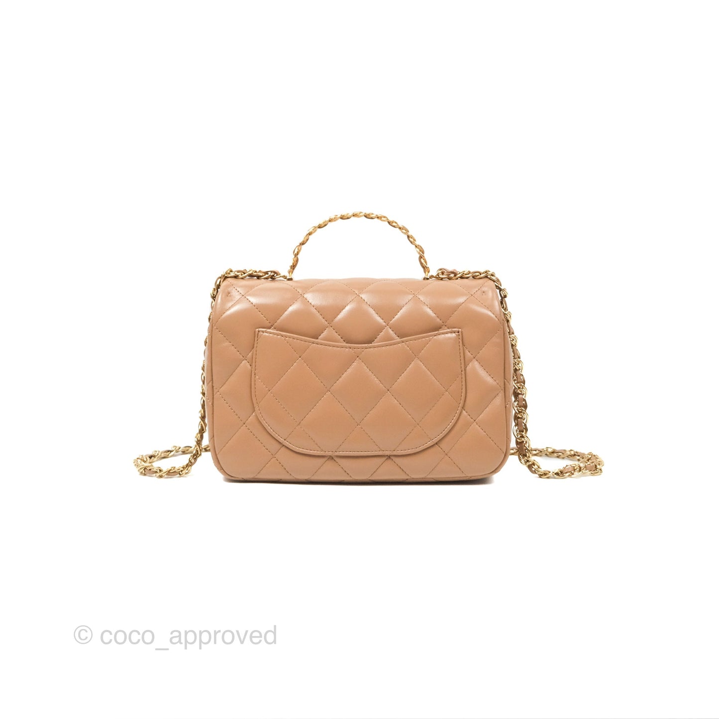 Chanel Top Handle Flap Bag Beige Shiny Lambskin Gold Hardware 23A