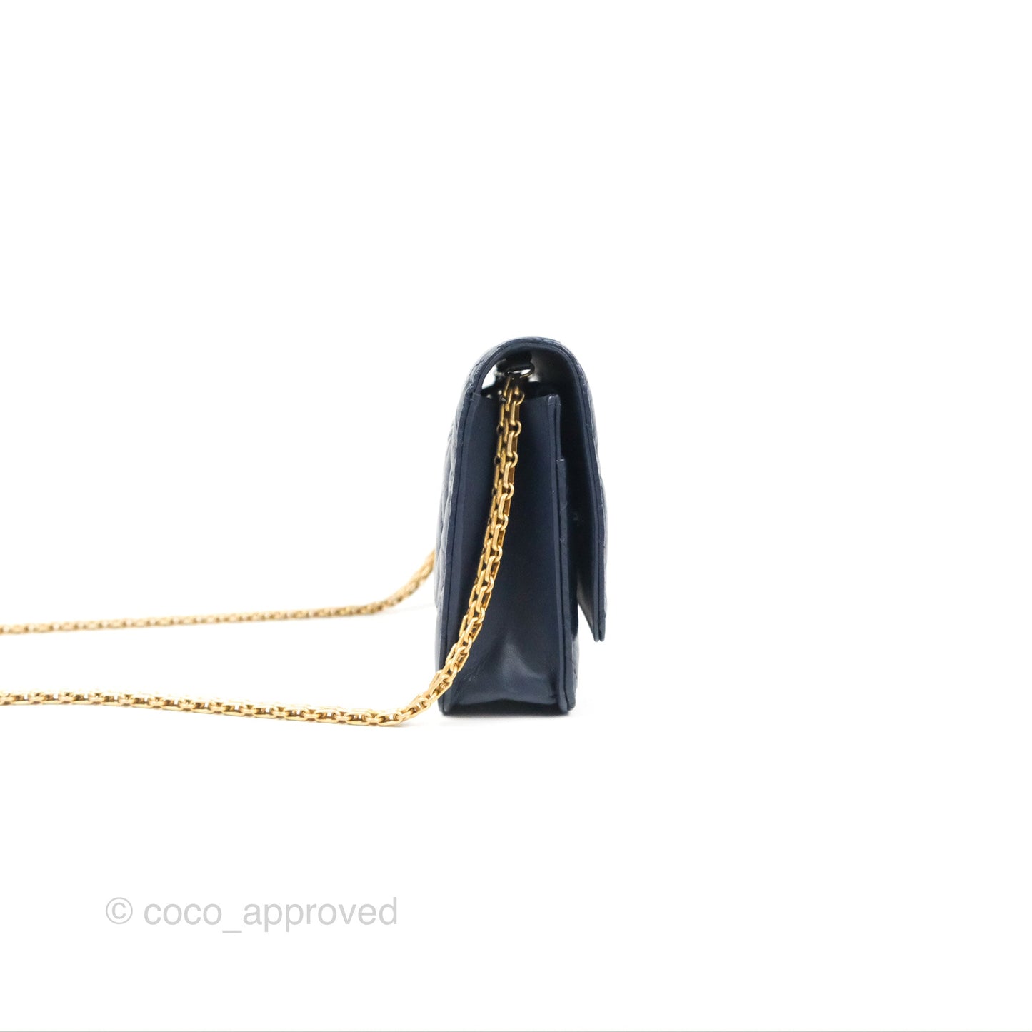 Chanel Quilted Reissue Wallet On Chain WOC Navy Aged Calfskin Gold Hardware