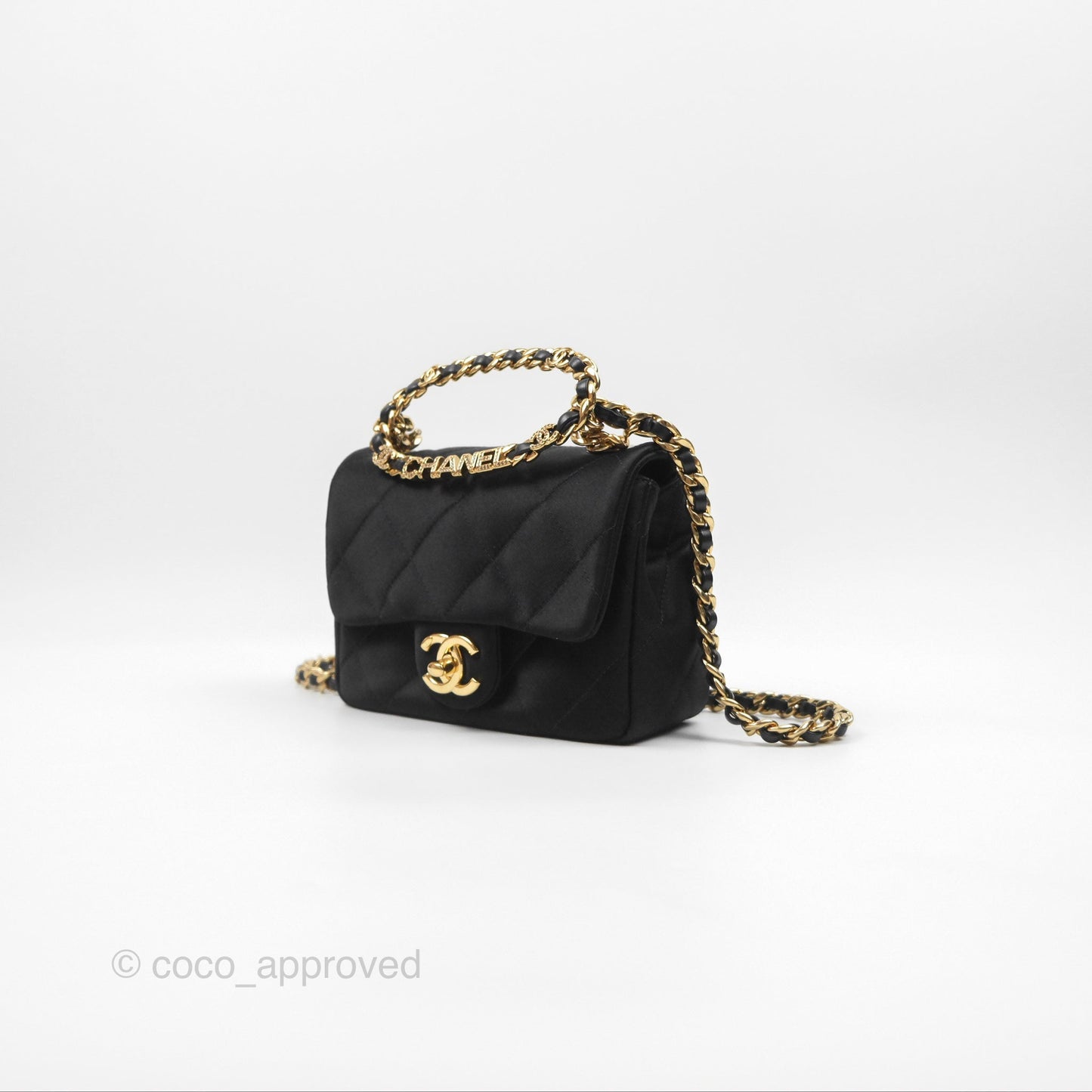 Chanel Mini Square with Crystal Top Handle Black Satin Gold Hardware