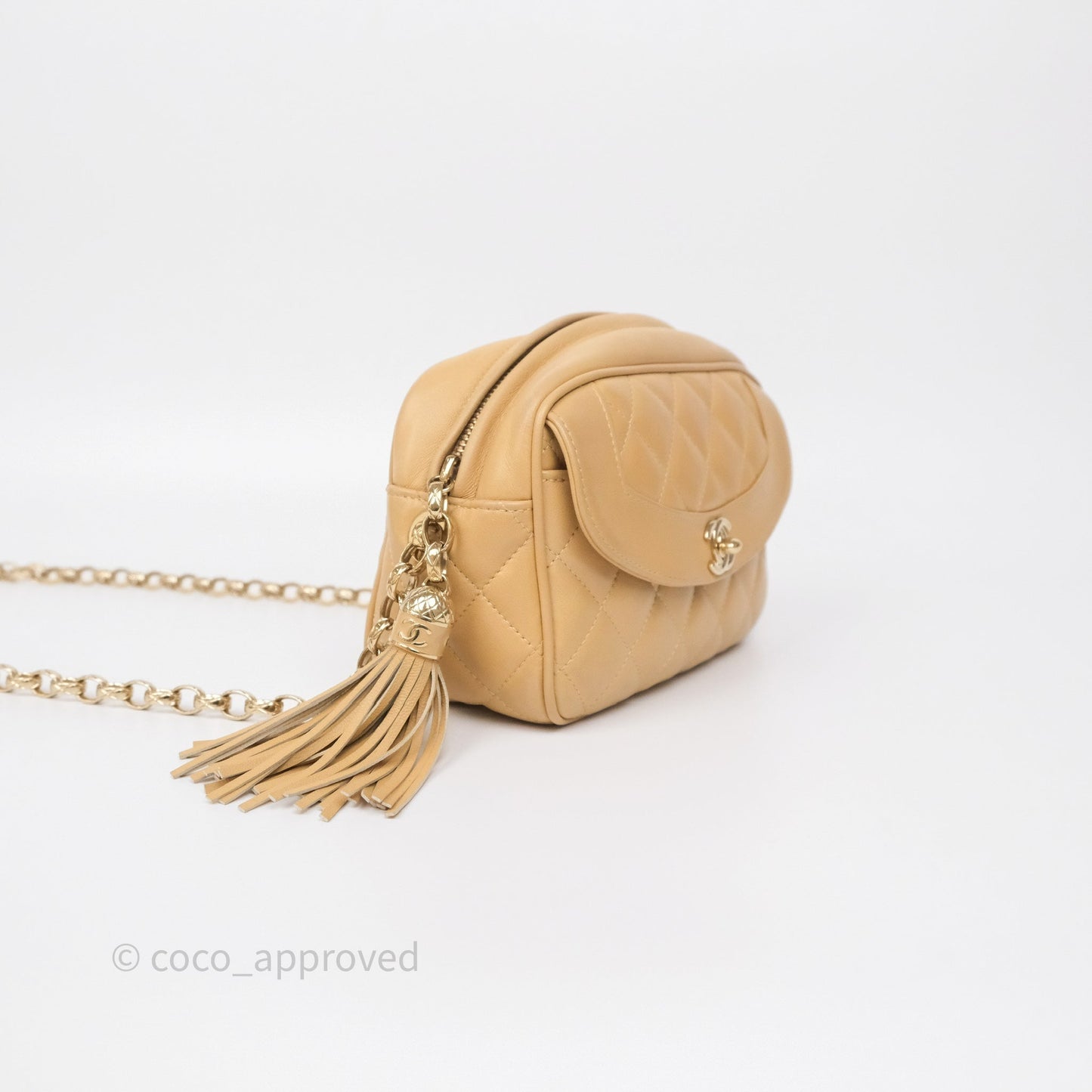 Chanel Coco Vintage Camera Case Beige Calfskin Gold Hardware