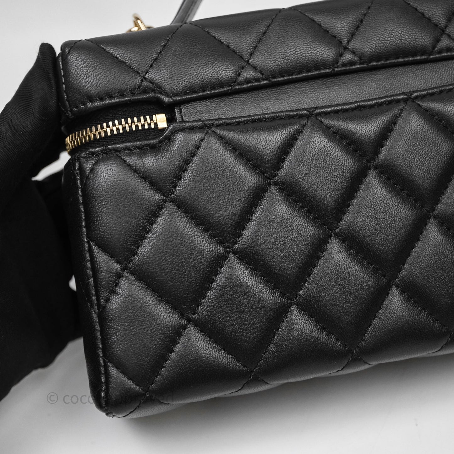 Chanel Top Handle Long Vanity with Chain Black Lambskin Gold Hardware