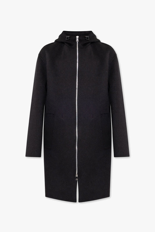 Luxury Bottega Veneta New Men's Wool Zip Up Coat In Black With Hood