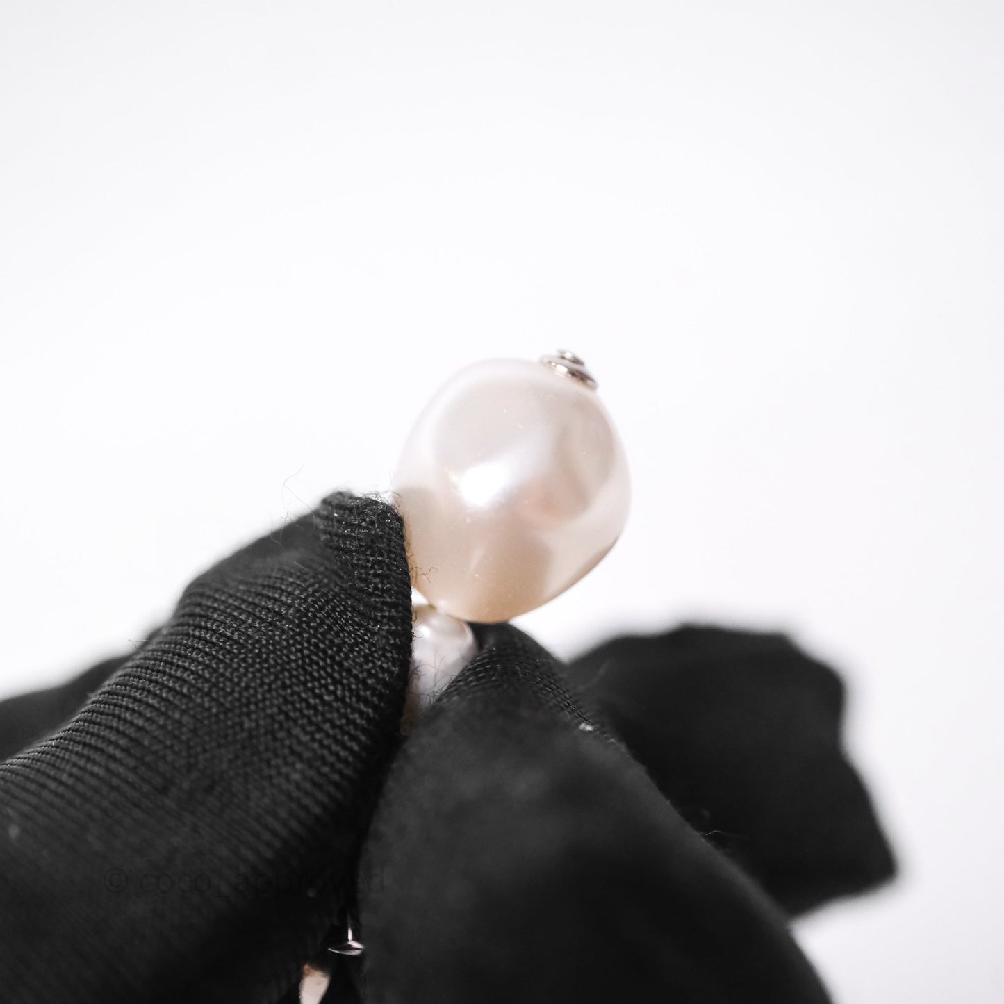 Chanel Drop CC Pearls Earrings Silver Tone 26S