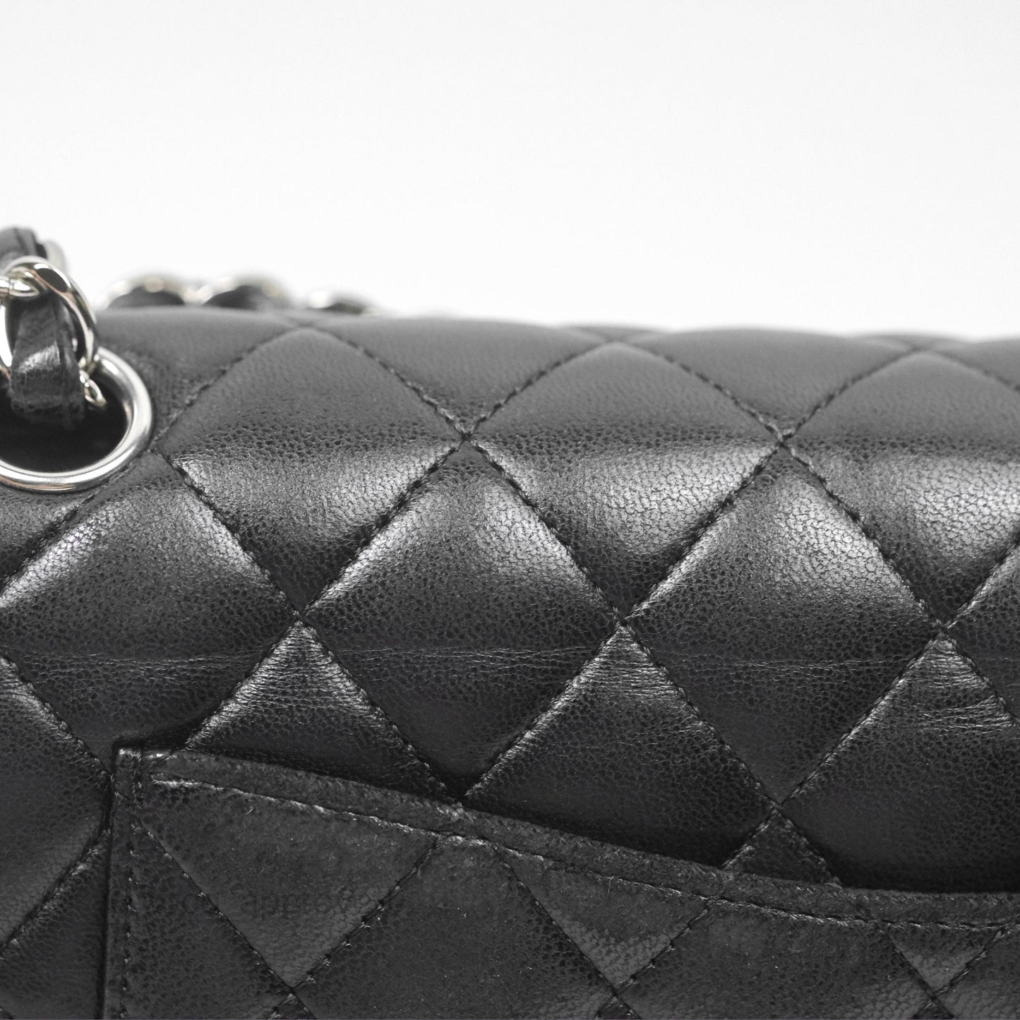 Chanel Classic M/L Medium Flap Quilted Black Lambskin Silver Hardware
