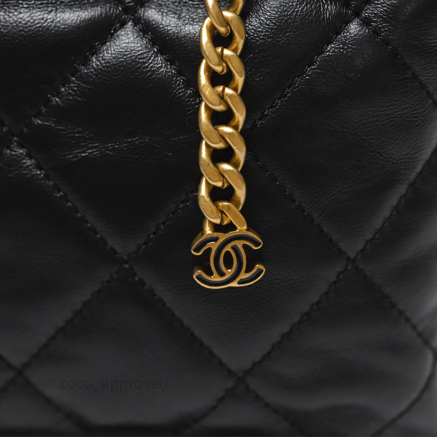 Chanel Enamel CC Bucket Bag Black Lambskin Gold Hardware 22P