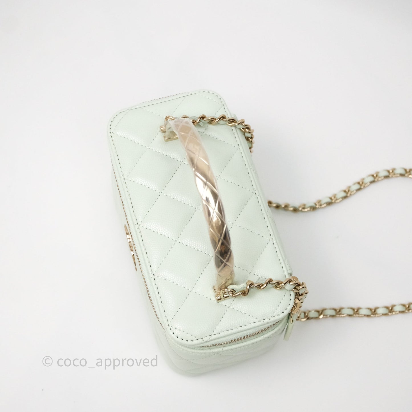 Chanel Vanity Rectangular Top Handle Mint Green Caviar Gold Hardware