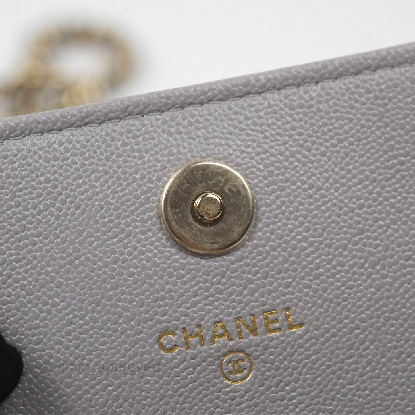 Chanel Quilted Phone Holder Grey Caviar Gold Hardware