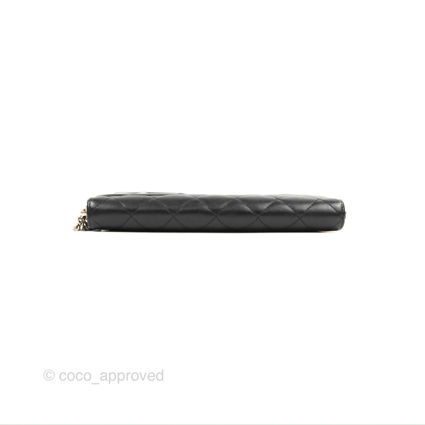 Chanel Quilted Cambon Yen Zip Long Wallet Black Calfskin Silver Hardware