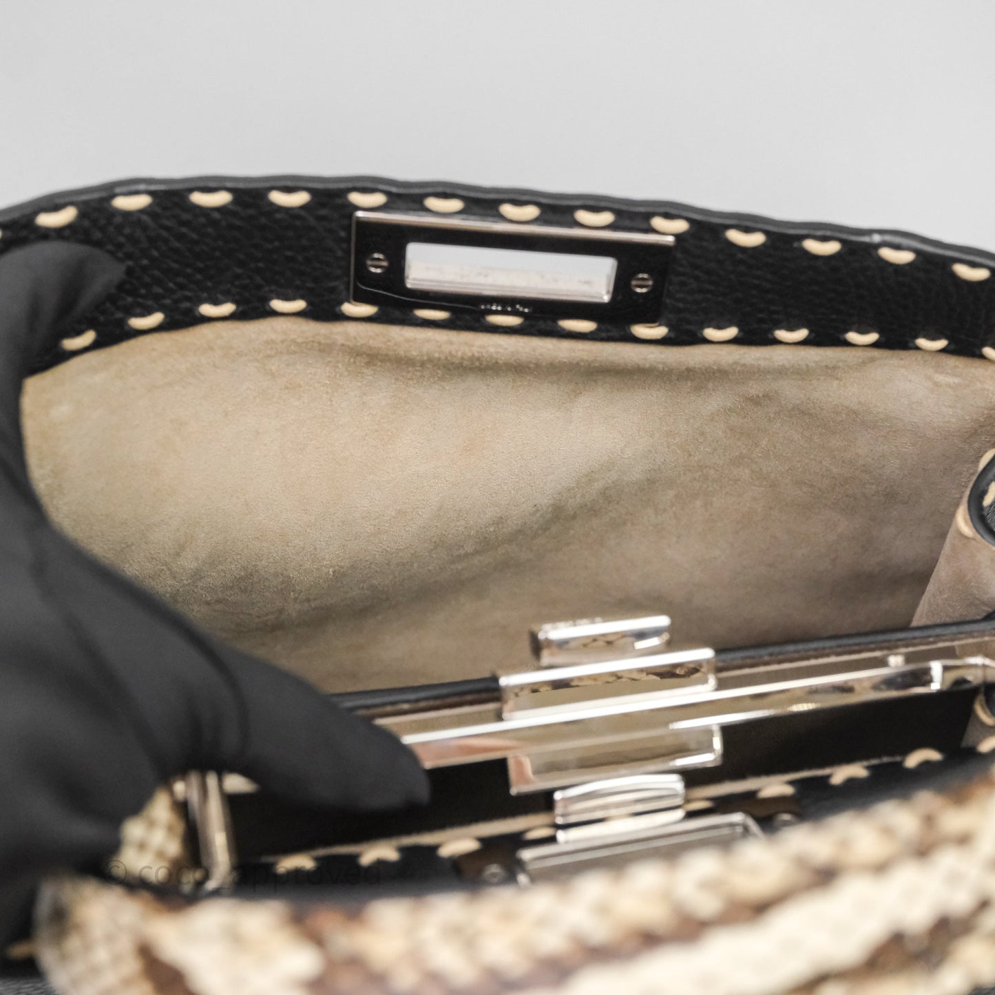 Fendi Peekaboo ISeeU Python Handle Handbag Black Calfskin Silver Hardware