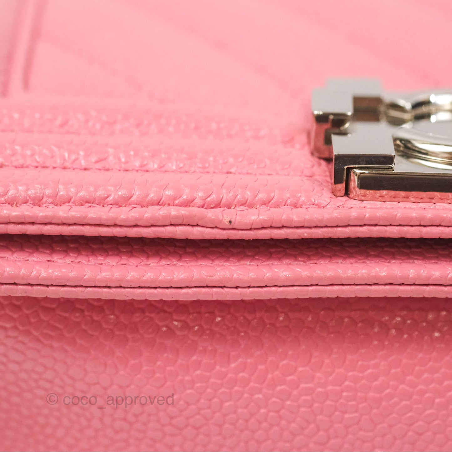 Chanel Small Boy Chevron Pink Caviar Silver Hardware