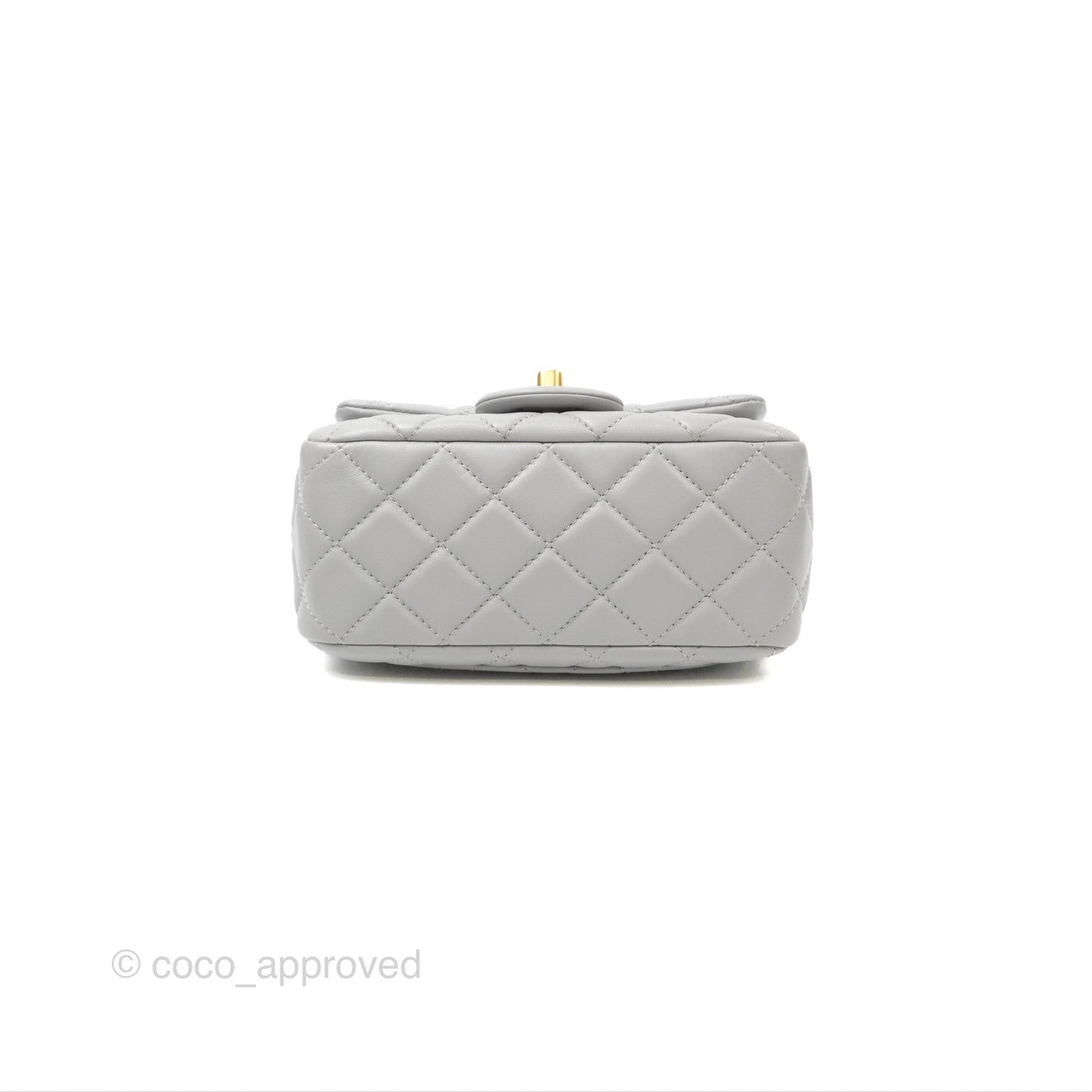 Chanel Pearl Crush Mini Square Quilted Light Grey Lambskin Aged Gold Hardware