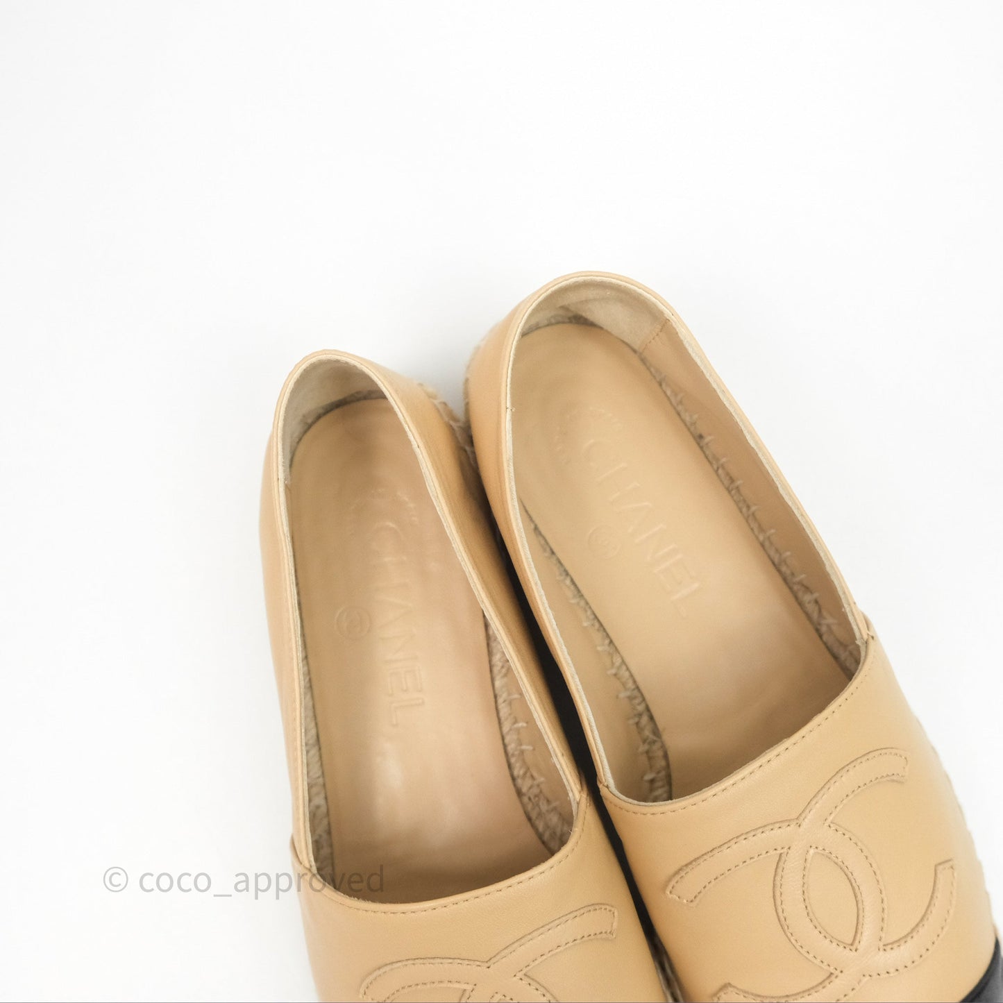 Chanel CC Espadrilles Beige Black Lambskin Size 38