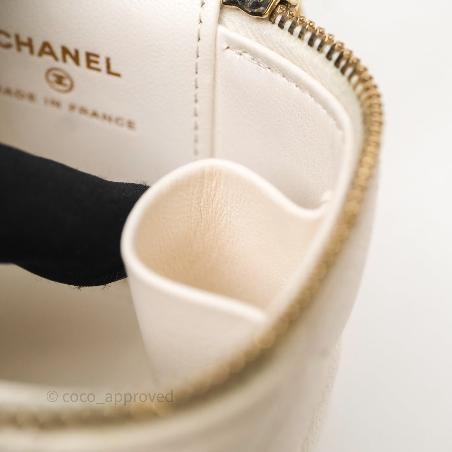 Chanel Heart Crush Mini Vanity With Chain White Caviar Aged Gold Hardware