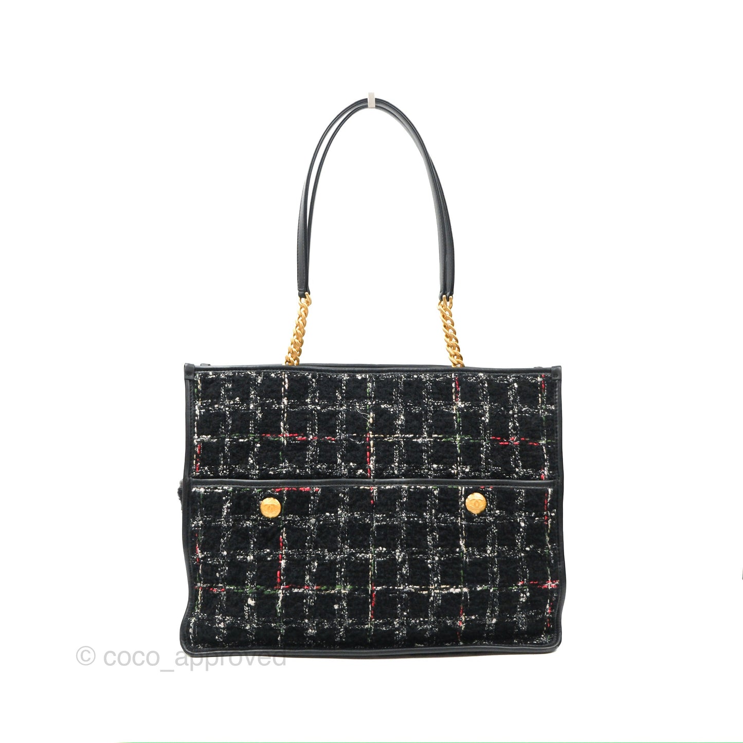 Chanel Tweed Tote Bag Leather Gold Hardware 22K