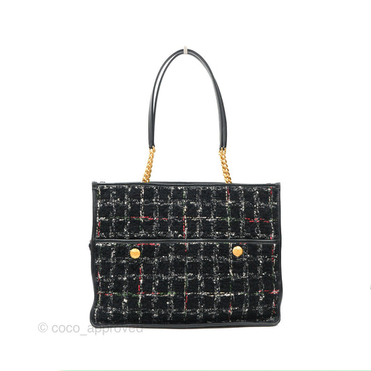 Chanel Tweed Tote Bag Leather Gold Hardware 22K