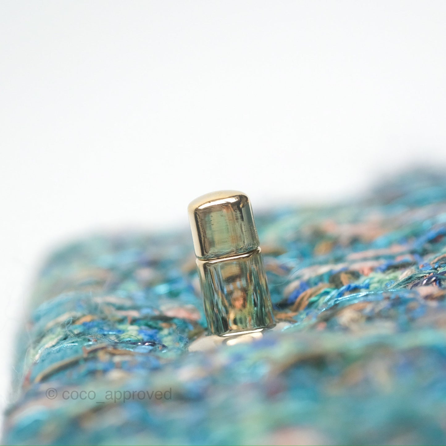 Chanel Mini Rectangular Flap Teal Tweed Gold Hardware