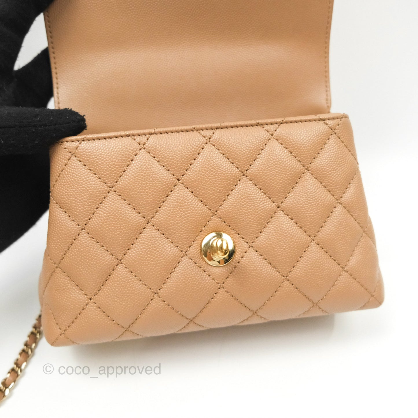 Chanel Mini Coco Handle Quilted Beige Caviar Gold Hardware