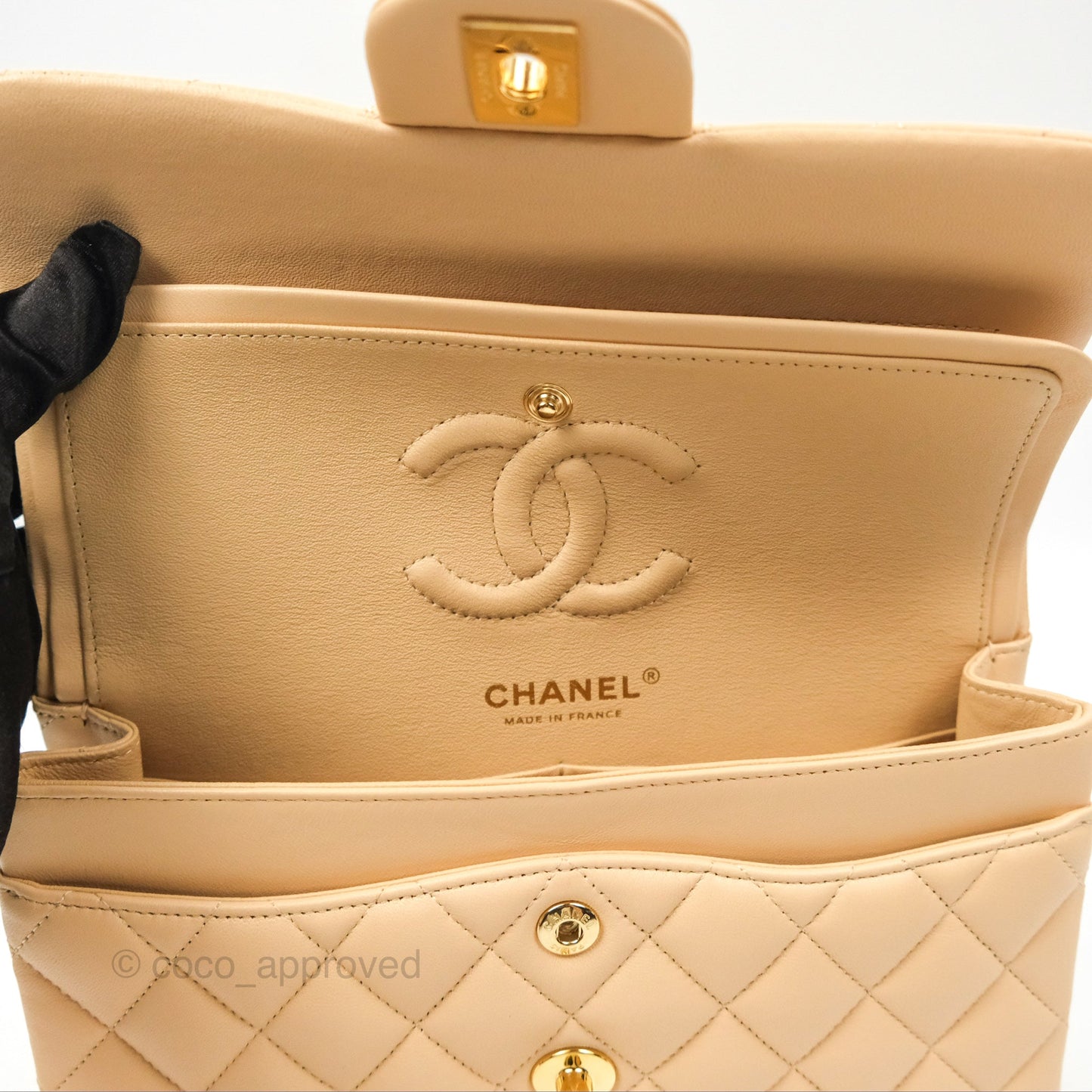 Chanel Small Quilted Classic Flap Beige Lambskin Gold Hardware