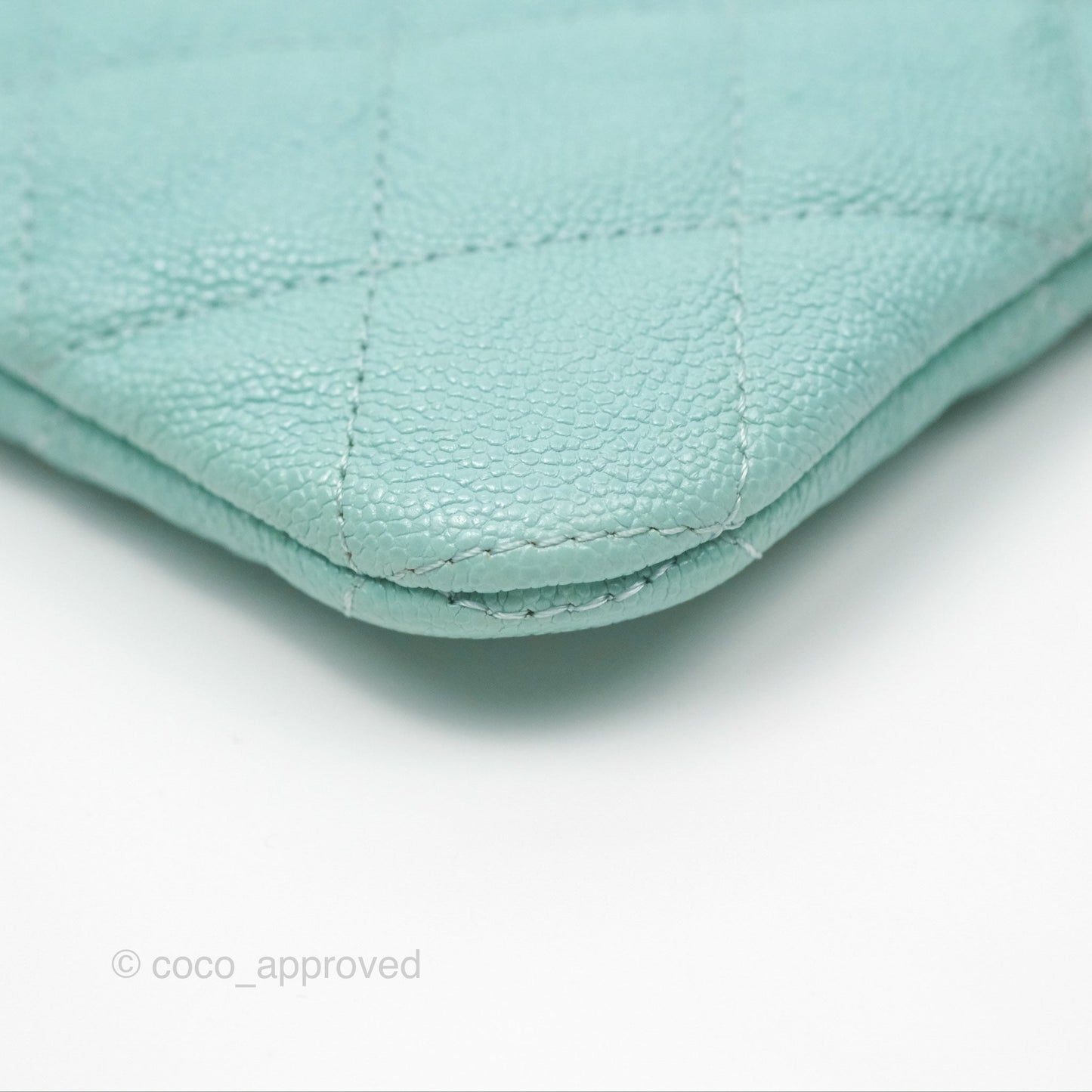 Chanel Medium O Case Boy Tiffany Blue Caviar Gold Hardware