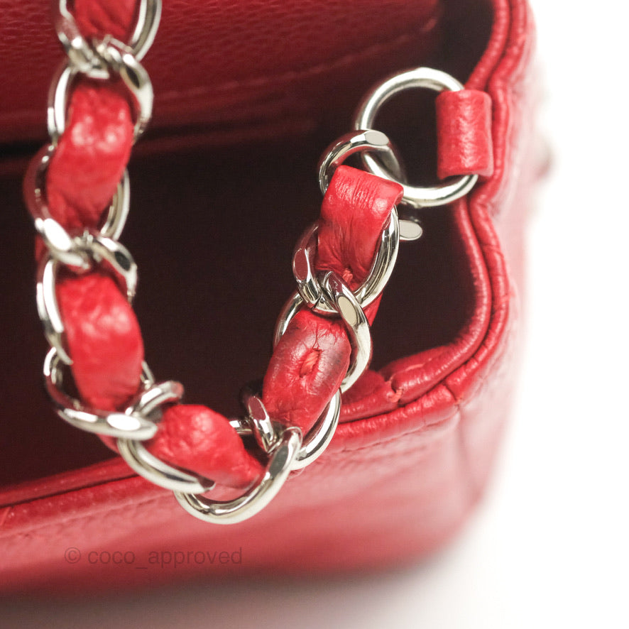 Chanel Quilted Mini Rectangular Flap Red Caviar Silver Hardware