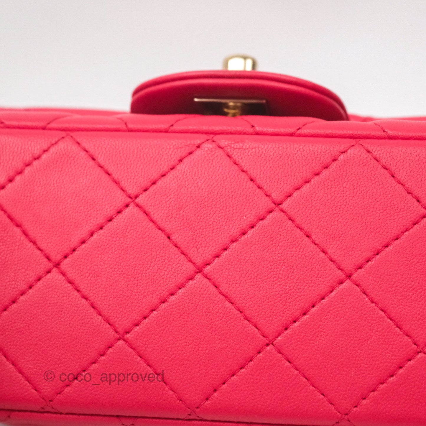 Chanel Mini Square Quilted Red Lambskin Gold Hardware