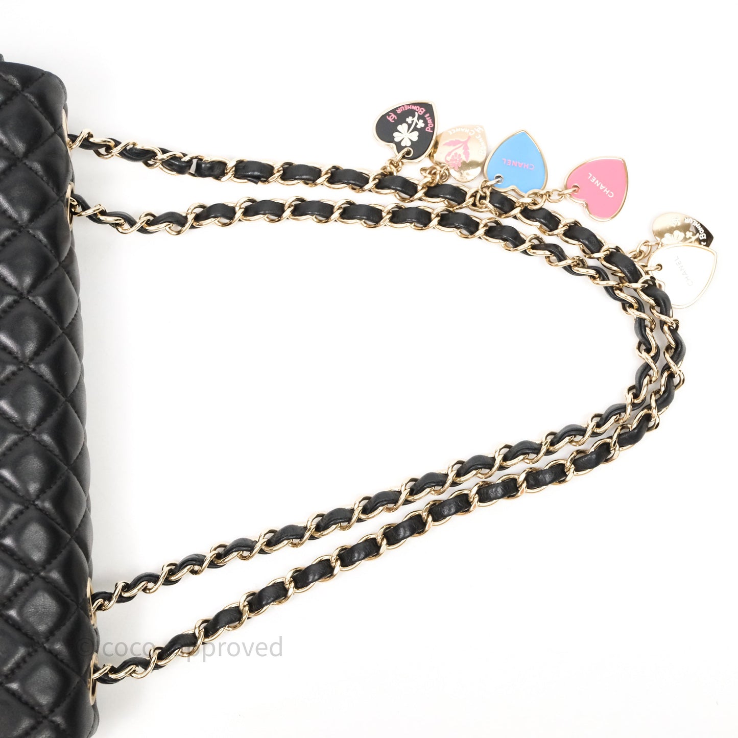 Chanel Quilted East West With Charm Flap Bag Lambskin Black Gold Hardware