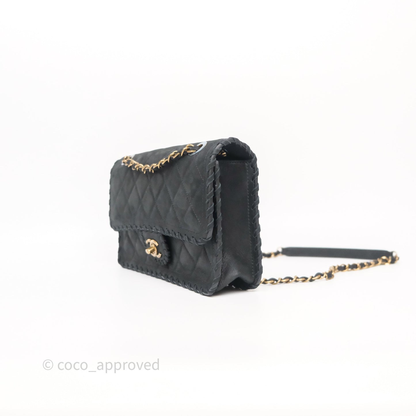 Chanel Braided Flap Bag Black Nubuck Aged Gold Hardware
