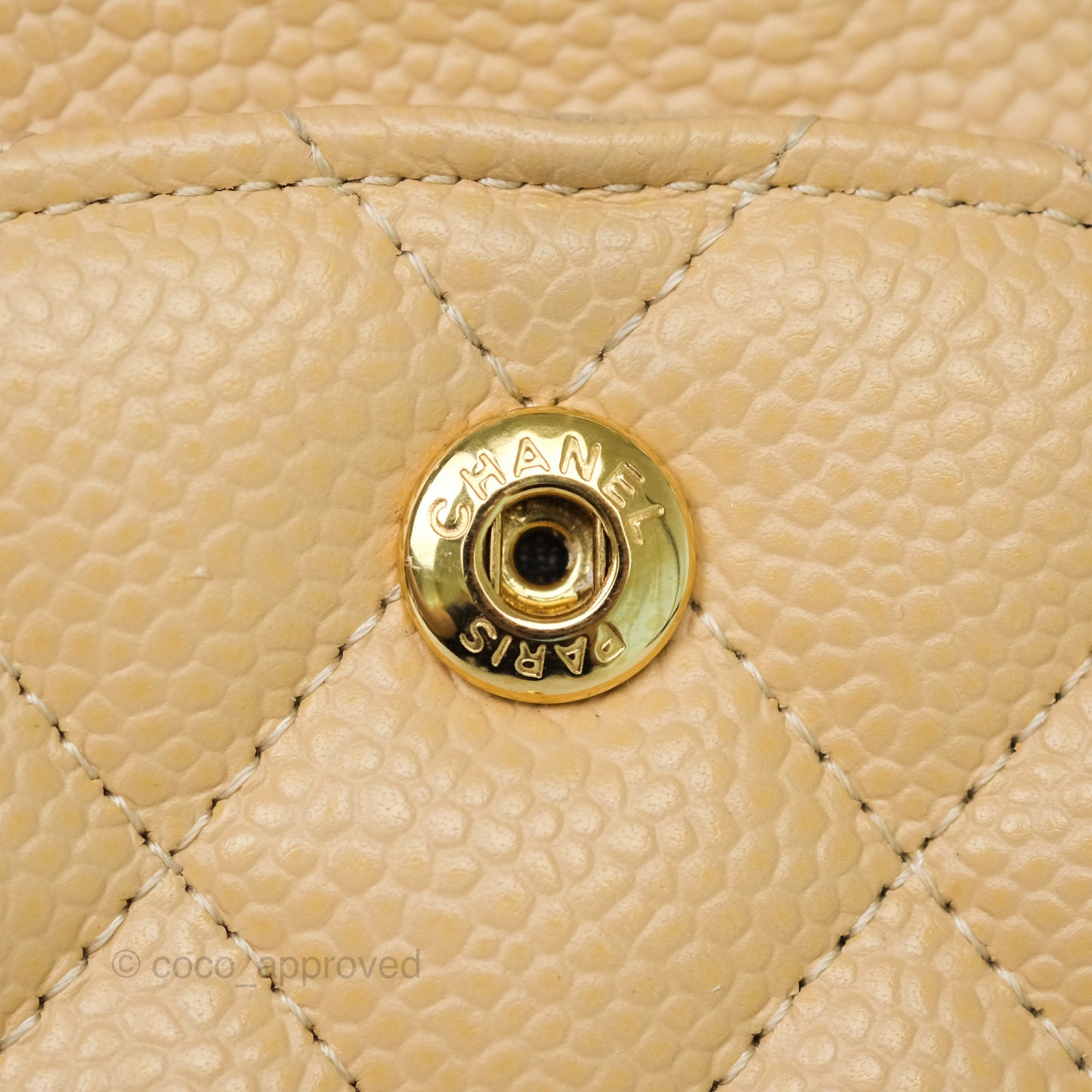 Chanel M/L Medium Classic Flap Quilted Beige Caviar Gold Hardware