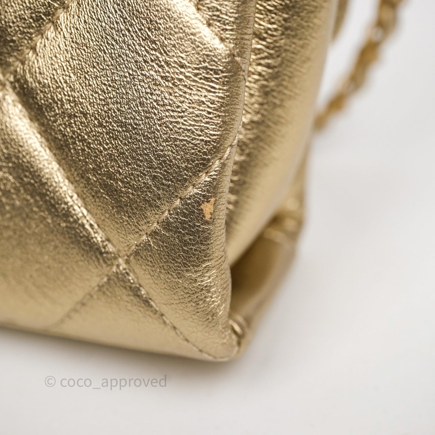 Chanel Mini Crystal Logo Handle Flap Bag Metallic Gold Lambskin 22S