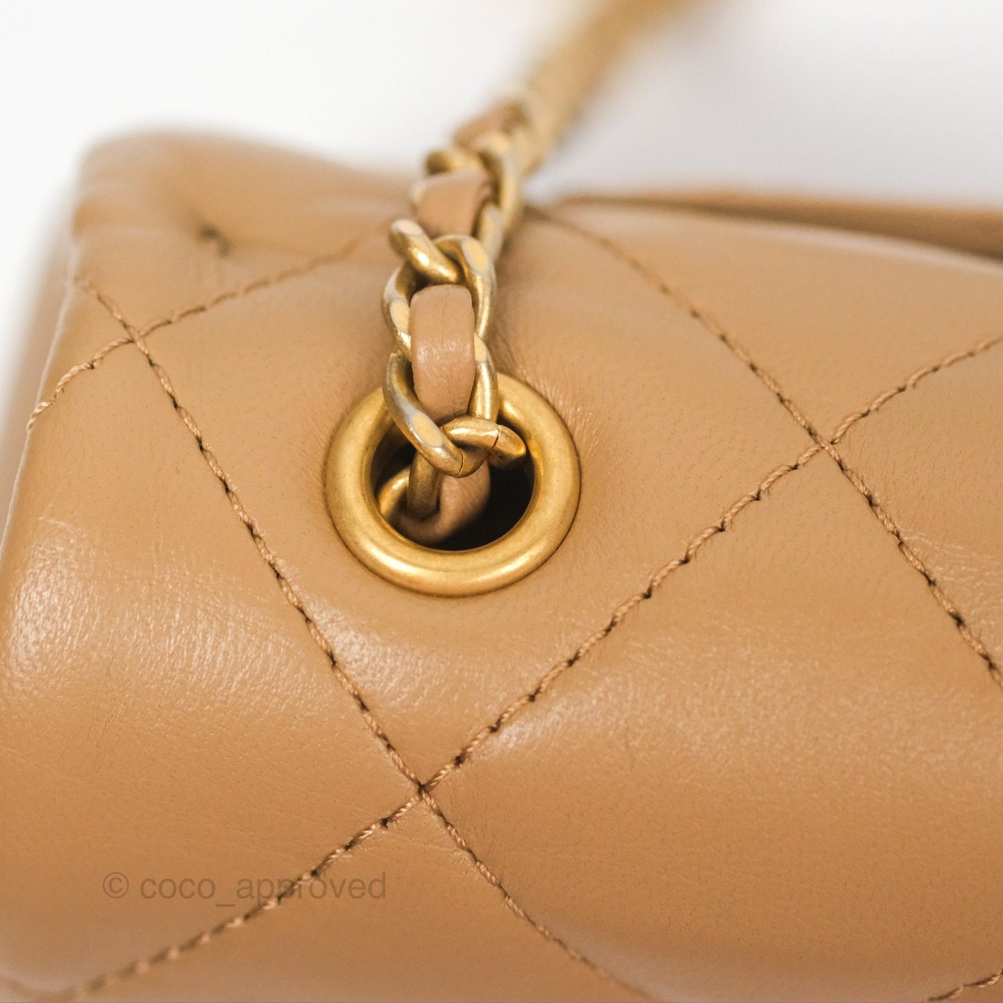 Chanel Mini Flap Bag With Heart CC Charm Beige Lambskin Aged Gold Hardware 22B