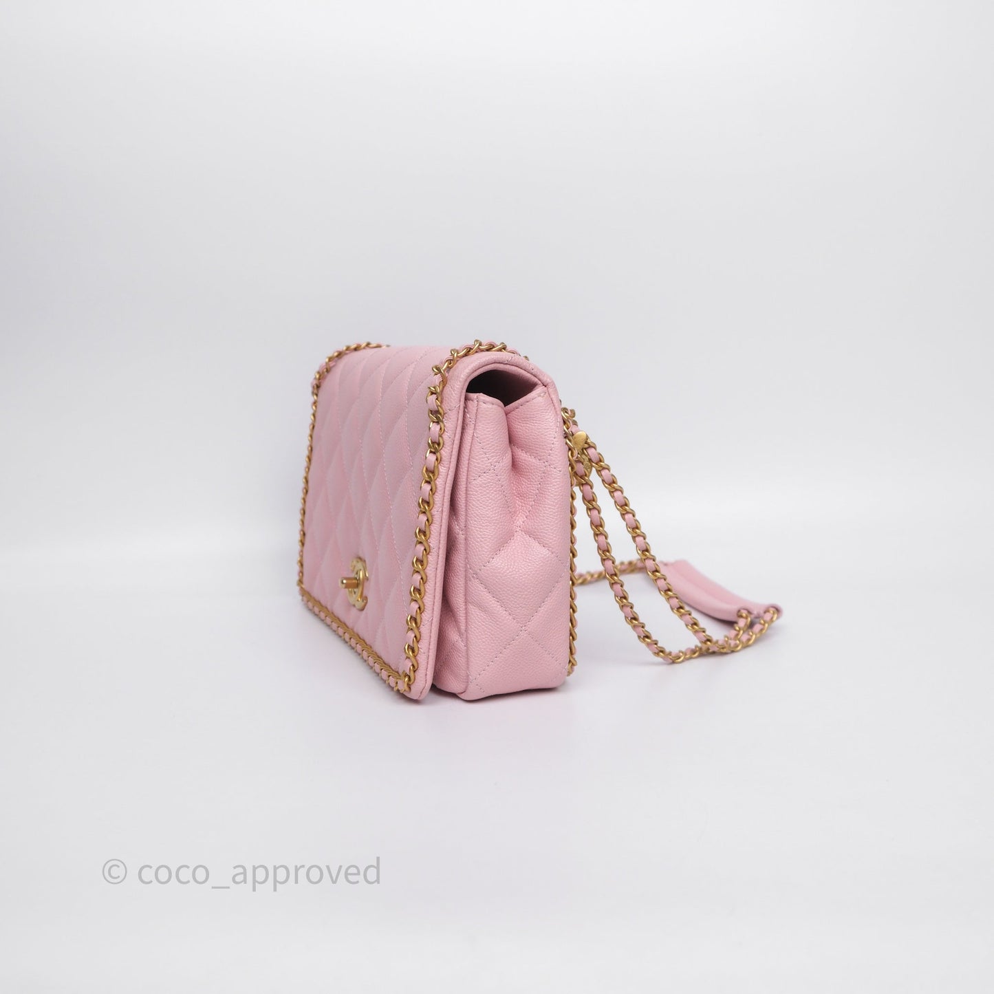 Chanel Chain Around Flap Bag Pink Caviar Aged Gold Hardware 22B