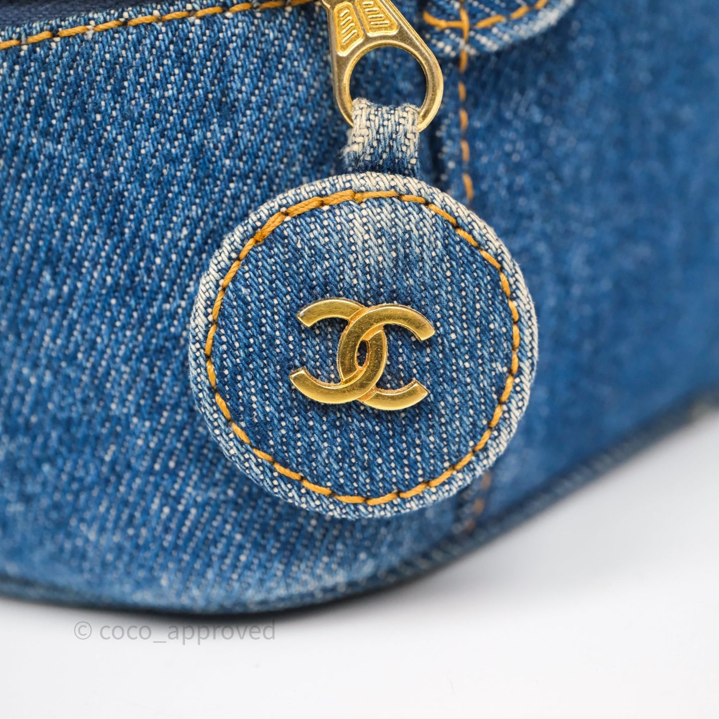 Chanel Vintage Vanity Case Denim Aged Gold Hardware